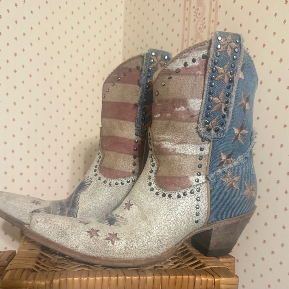 Old Gringo Tan & Blue patriotic Leather Western Boot Interior View